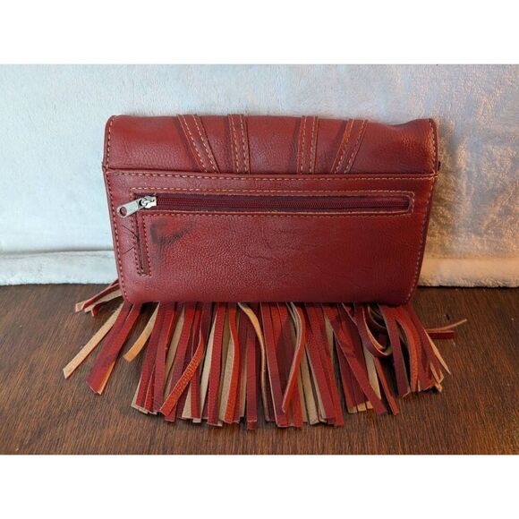 Leather and turquoise western fringe wallet - Picture 3 of 6